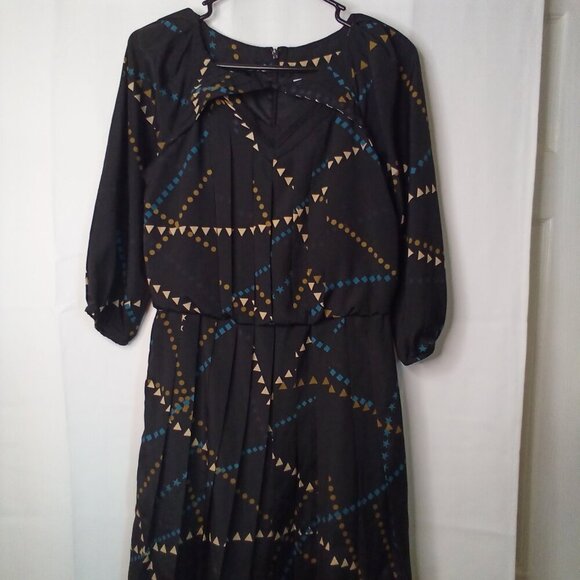 Jessica Simpson Dress Women 6 Half Sleeve Pleats Pattern Black Blue - Picture 2 of 16